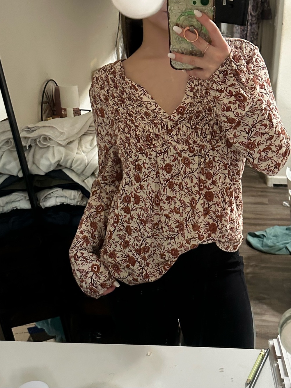 Lucky Brand Cream Blouse with Rust Floral Print